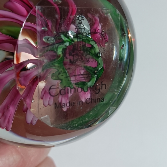 2" Art Glass Paperweight with Pink Flower And Butterflies - Picture 4 of 9
